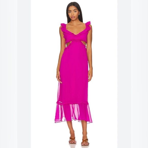 Show Me Your Mumu Lane Midi Dress in Pink Crinkled Chiffon Size Medium - Picture 1 of 9